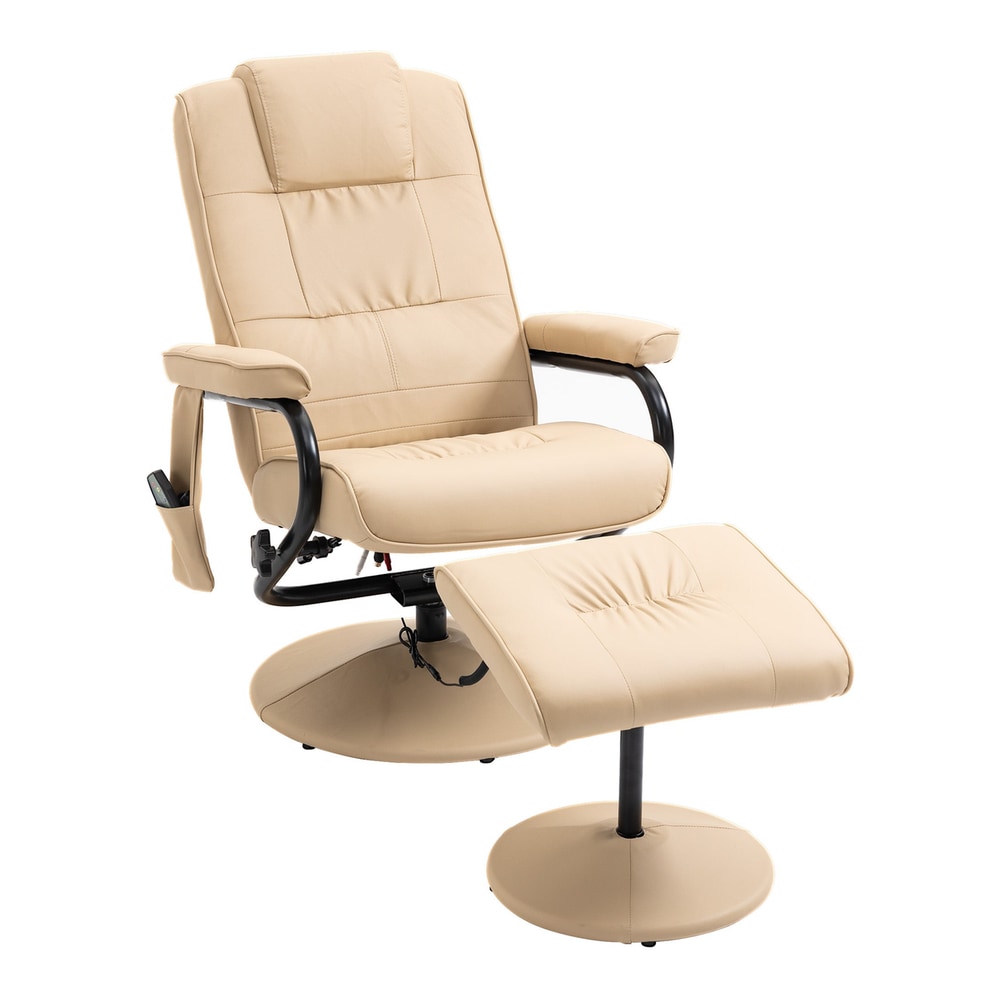 HOMCOM Swivel Recliner Chair and Footstool in beige with a remote control on the side