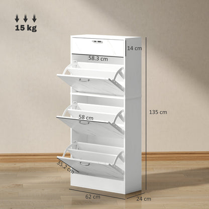 Dimensions of the white shoe storage cabinet with marble effect drawers