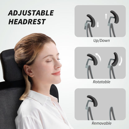 Close up of the office chair headrest showing adjustment options
