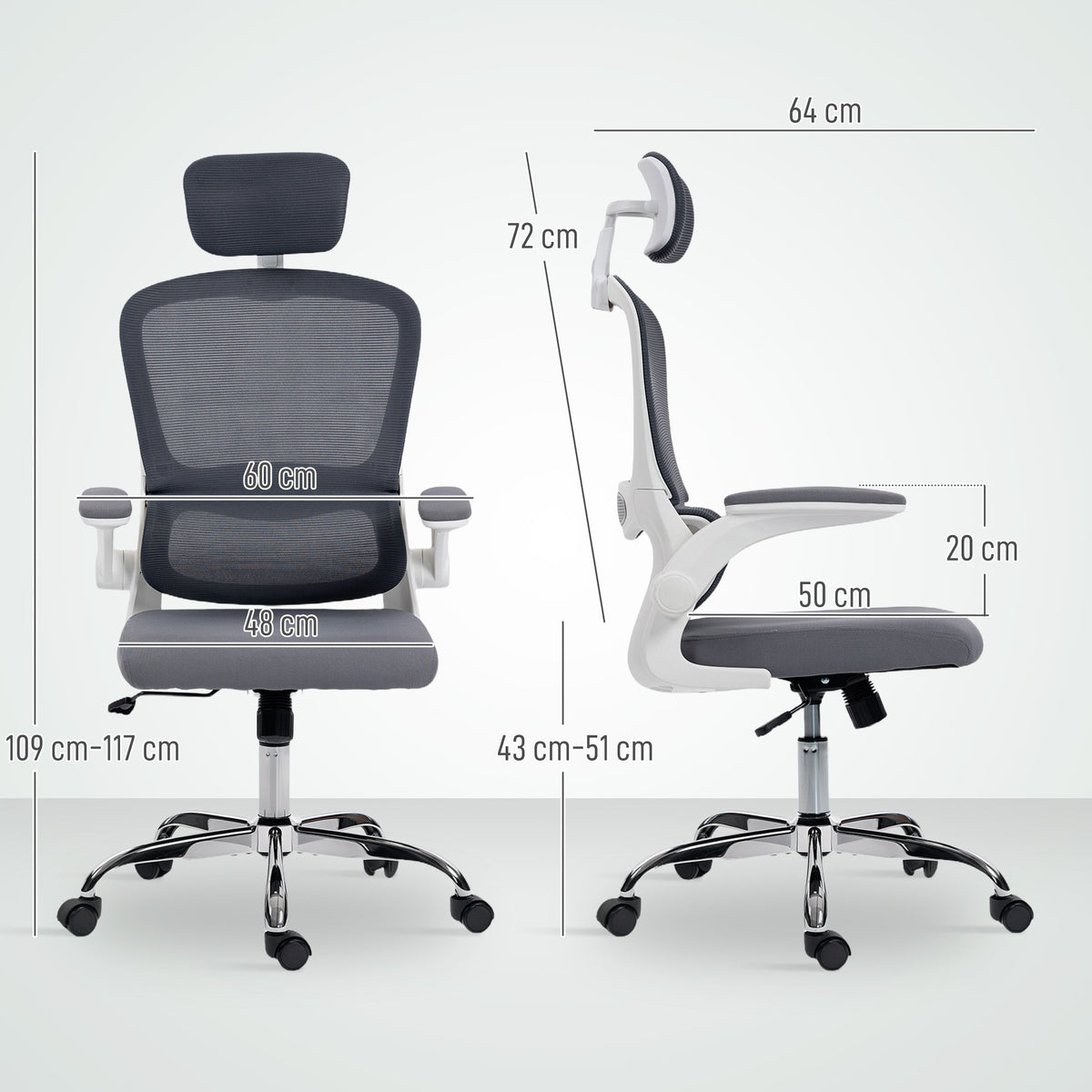 Dimensions of the charcoal grey mesh back office chair