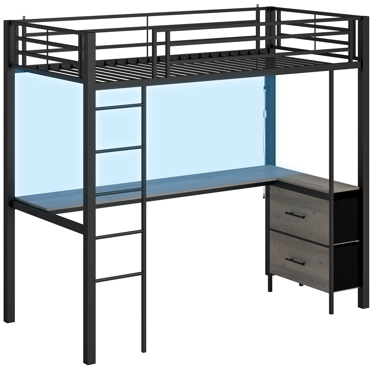HOMCOM Metal Bunk Bed with Desk in Black
