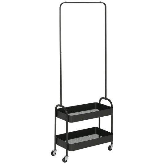 HOMCOM Metal Clothes Rack with Shoe Storage in Black