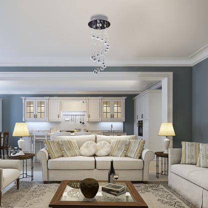 The ceiling light installed in a bright living room above a sofa and coffee table