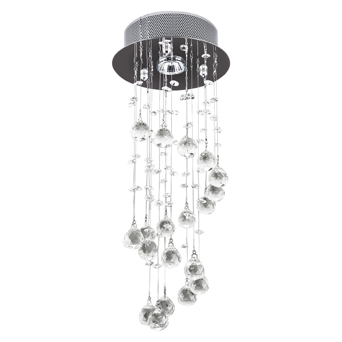 HOMCOM Metal Crystal Ceiling Light Chandelier with hanging glass spheres on a silver circular base