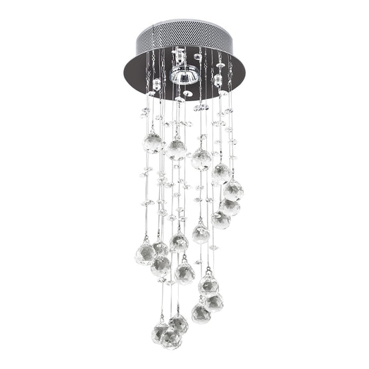 HOMCOM Metal Crystal Ceiling Light Chandelier with hanging glass spheres on a silver circular base