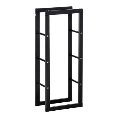 HOMCOM Metal Firewood Log Holder tall rack with side rails, shown empty