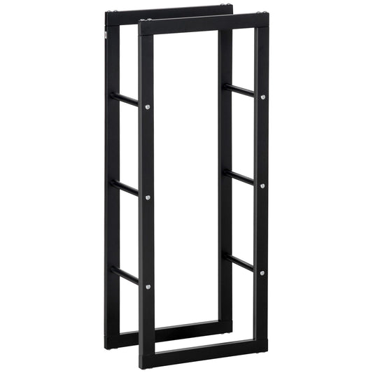 HOMCOM Metal Firewood Log Holder tall rack with side rails, shown empty