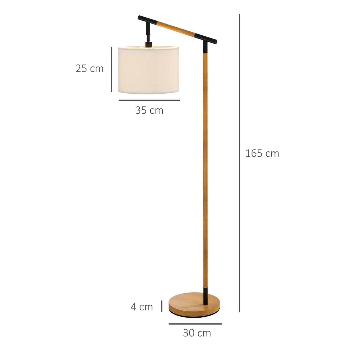 Diagram showing the dimensions of the floor lamp