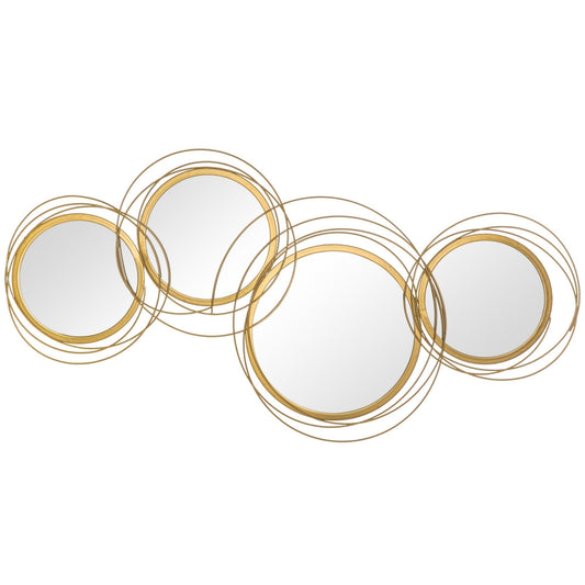 HOMCOM Metal Wall Mirrors featuring four circular glass panels framed by overlapping gold wire rings