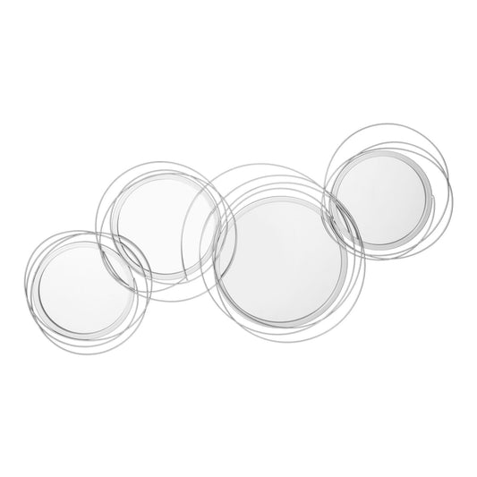 HOMCOM Metal Wall Mirrors, a modern decorative silver mirror with four circular reflective surfaces and a silver wire frame