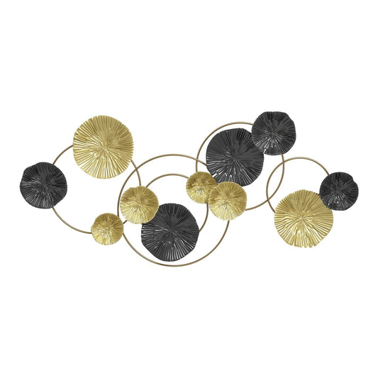 HOMCOM Metal Wall Art with gold and black textured discs connected by gold rings