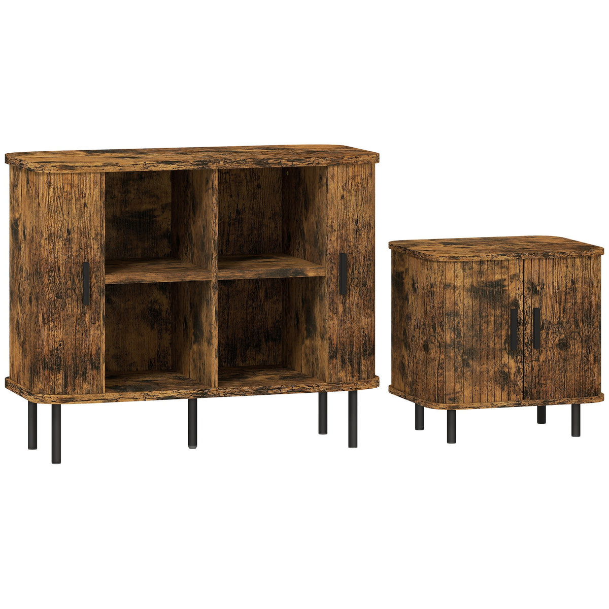 HOMCOM Mid-Century Sideboard Cabinet and a smaller matching cabinet side by side