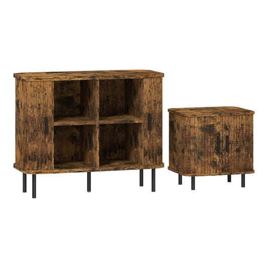HOMCOM Mid-Century Sideboard Cabinet and a smaller matching cabinet side by side