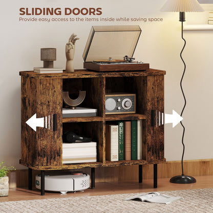 Sideboard cabinet with sliding tambour doors shown open