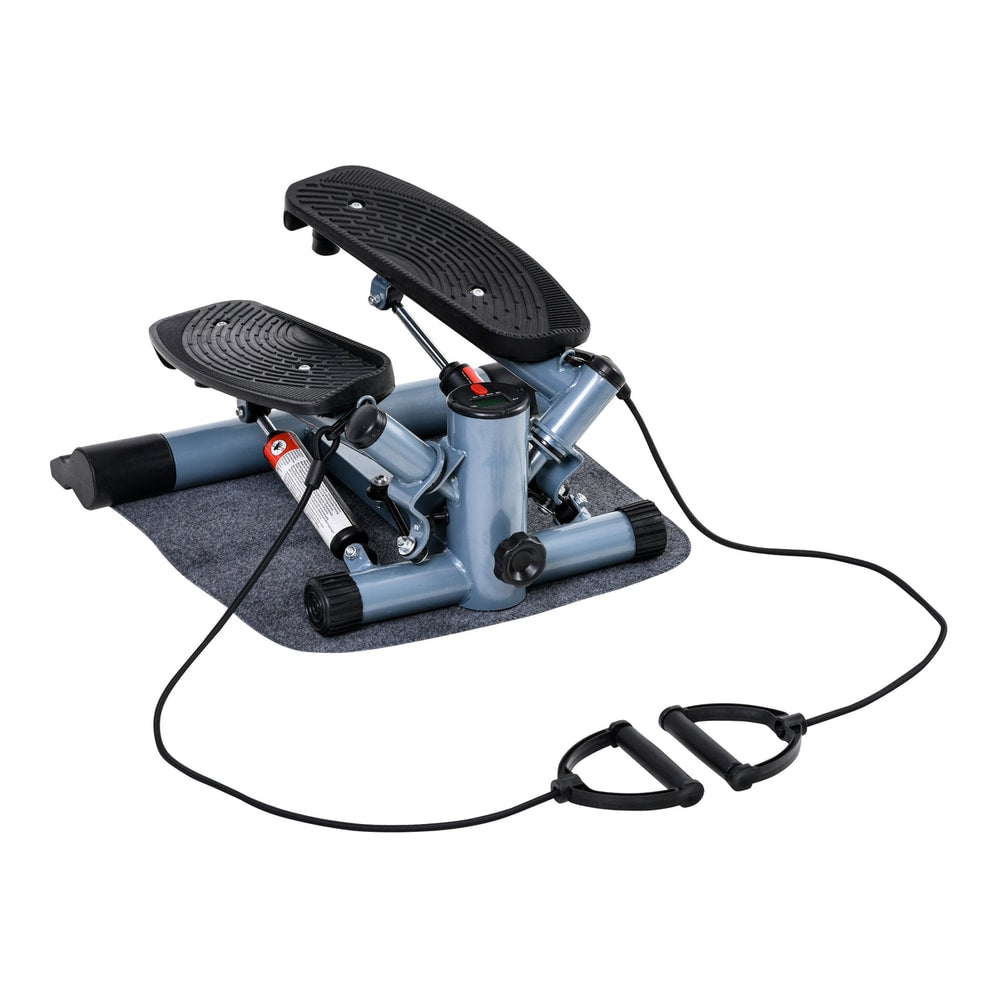 HOMCOM Mini Stepper Step Machine with resistance bands and a grey floor mat on a white background
