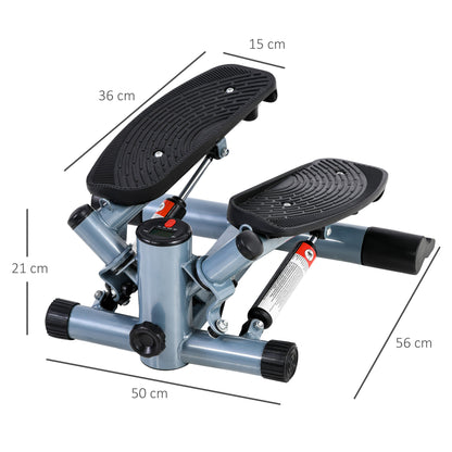 The stair stepper showing overall dimensions with arrows indicating the height and width