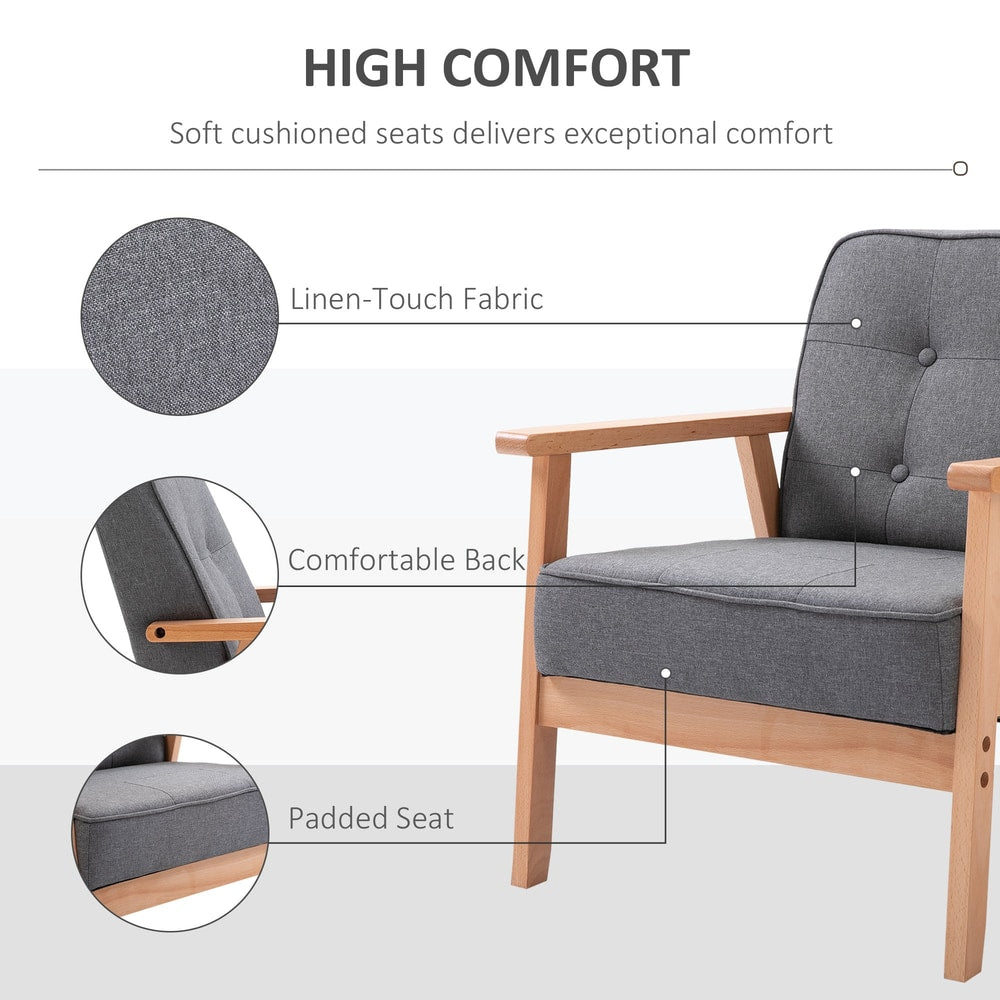 Close up showing the linen-touch fabric and padded seat of the armchair