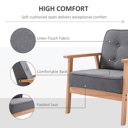 Close up showing the linen-touch fabric and padded seat of the armchair