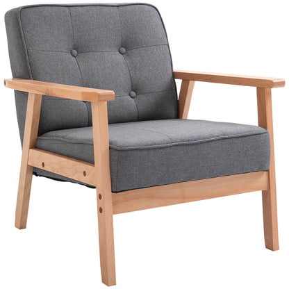 HOMCOM Minimalistic Wooden Frame Accent Chair with padded seat and button-tufted back