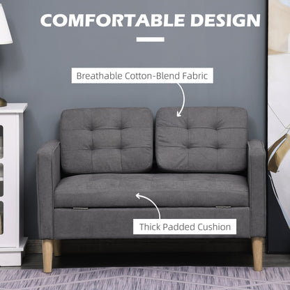 A grey loveseat with comfortable design and thick padded cushions, highlighting its cotton-blend fabric