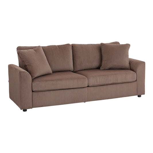 HOMCOM Modern 3 Seater Sofa with Spring Cushion in brown jumbo cord fabric with two scatter cushions