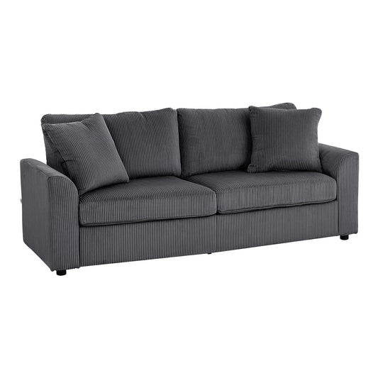 HOMCOM Modern 3 Seater Sofa with Spring Cushion in grey jumbo cord fabric with two scatter cushions