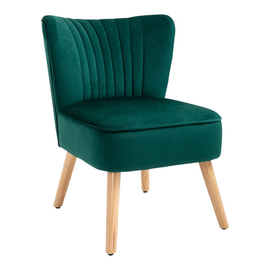 HOMCOM Modern Accent Chair in green velvet with ribbed back and light wood legs