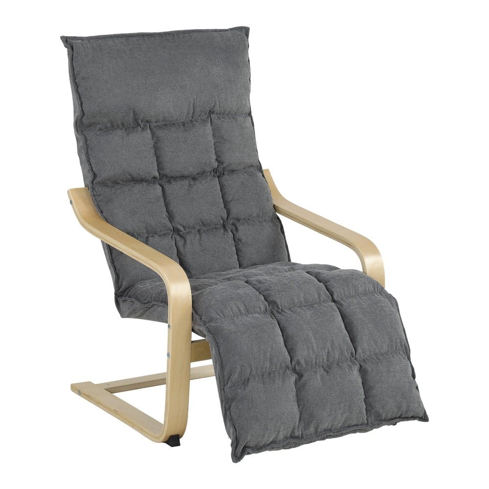 HOMCOM Modern Accent Chair in grey fabric with wooden curved arms and legs