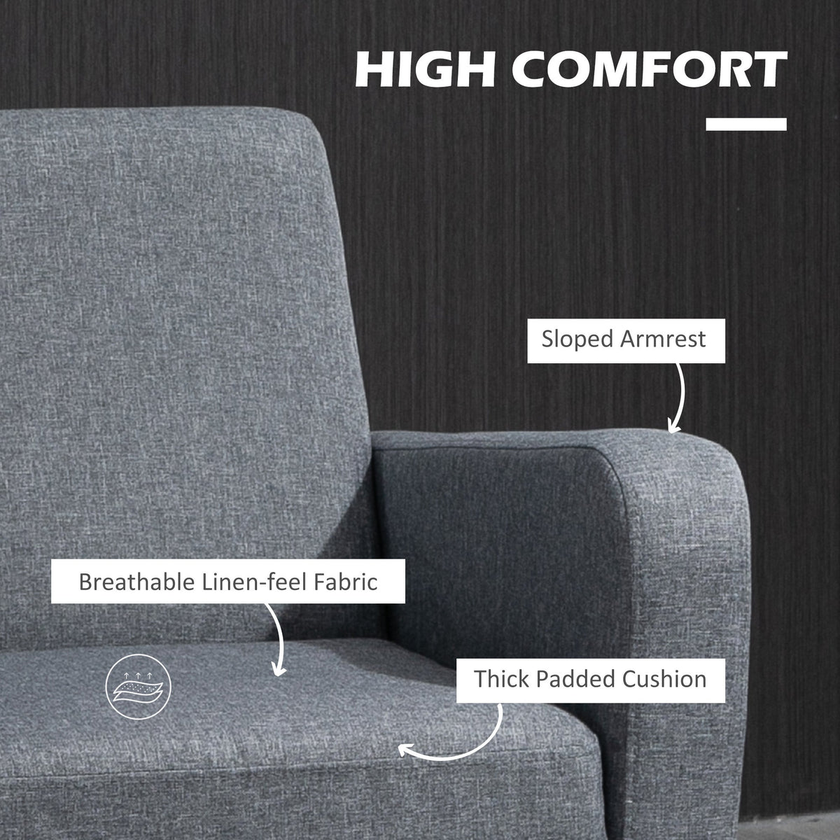 Close up of the occasional chair highlighting the armrest fabric and seat cushion