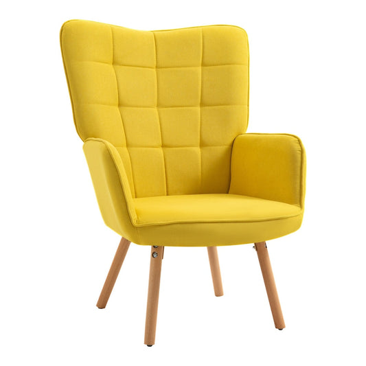HOMCOM Modern Accent Chair in bright yellow velvet with tufted back and wooden legs