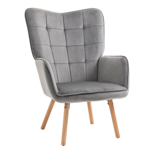 HOMCOM Modern Accent Chair upholstered in grey velvet with wooden legs