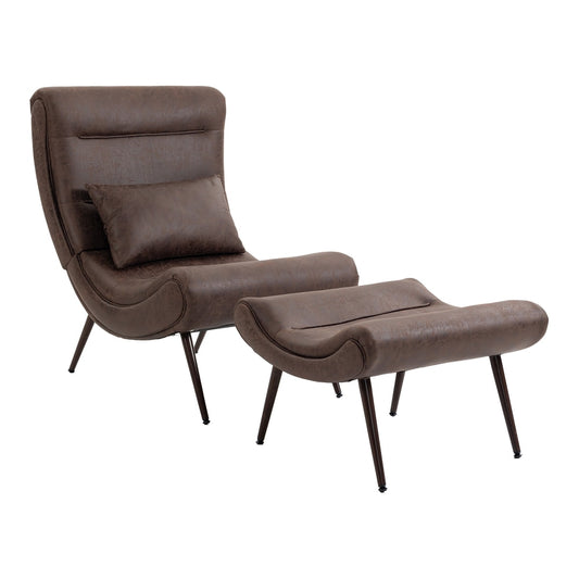 HOMCOM Modern Accent Chair with Footstool in Dark Brown