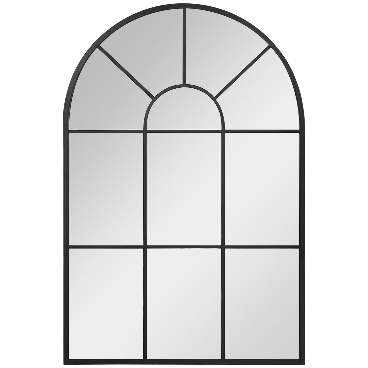 HOMCOM Modern Arched Wall Mirror with a black metal frame and arched top