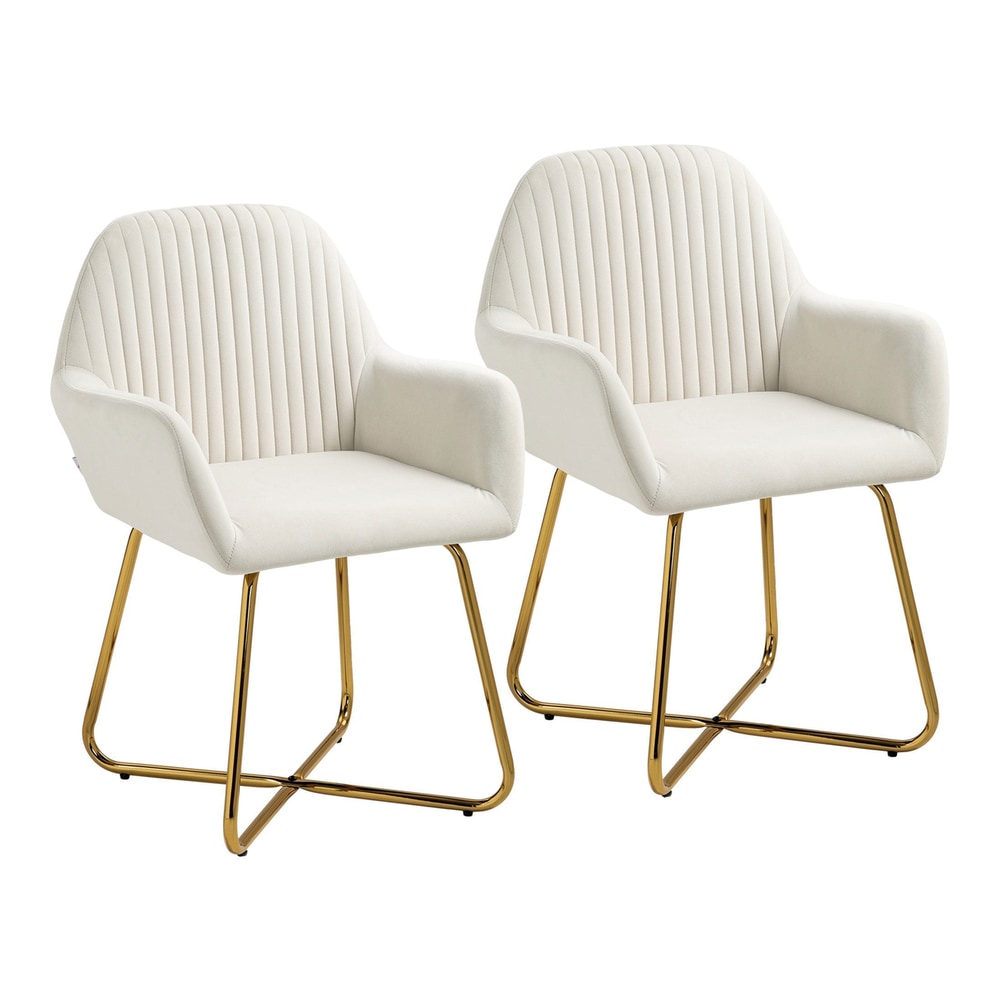 HOMCOM Modern Arm Chair Set of 2 upholstered accent chairs with gold metal bases in cream white