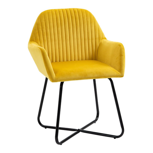 HOMCOM Modern Arm Chair upholstered accent chair in yellow velvet with a black metal base