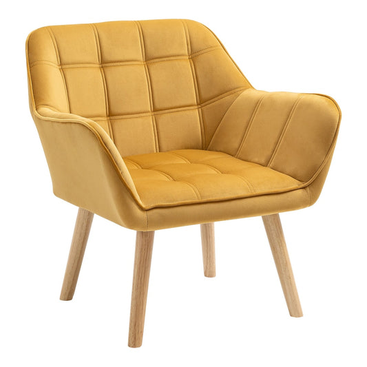 HOMCOM Modern Armchair in yellow with a tufted seat and backrest on light wooden legs
