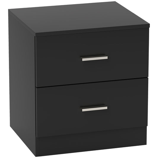 HOMCOM Modern Bedside Table with two drawers and silver handles, shown from the front