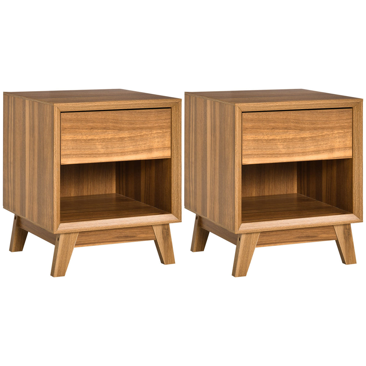 HOMCOM Modern Bedside Table Nightstand in Walnut Brown