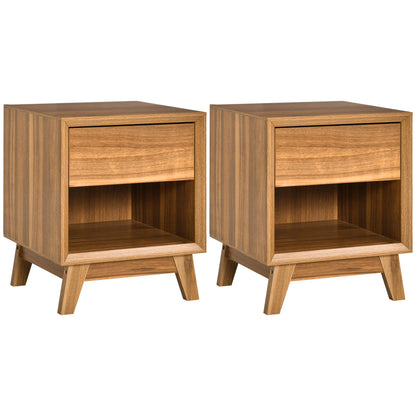 HOMCOM Modern Bedside Table Nightstand in Walnut Brown