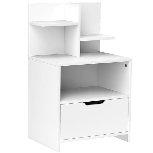 HOMCOM Modern Bedside Table, Nightstand with Drawer, Shelf, Bedside Cabinet for Bedroom, Living Room, White