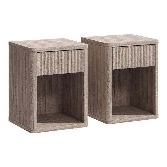 HOMCOM Modern Bedside Table Set of 2 in oak finish with a drawer and open shelf