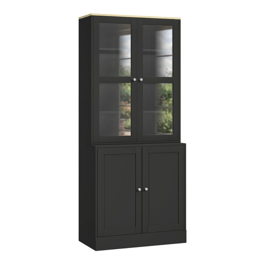 HOMCOM Modern Bookcase Display Storage Unit in black with glass doors and lower cabinet doors