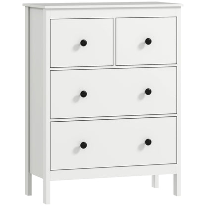 HOMCOM Modern Chest of Drawers, a white four-drawer dresser with black knobs