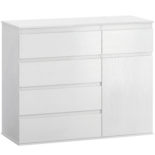 HOMCOM Modern Chest Of Drawers in white with four drawers and a side cupboard door