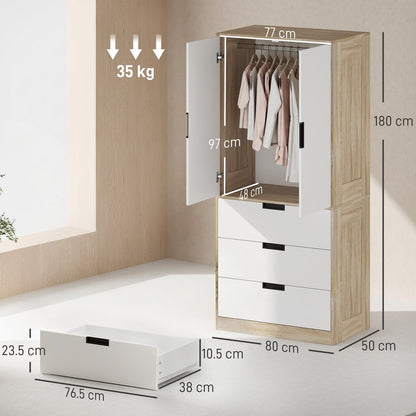 Dimensions of the oak and white wardrobe with drawers and hanging space
