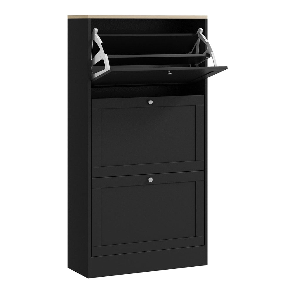 HOMCOM Modern Compact Three-Drawer Shoe Storage Cabinet in black with three flip-down drawers