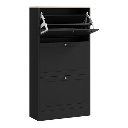 HOMCOM Modern Compact Three-Drawer Shoe Storage Cabinet in black with three flip-down drawers