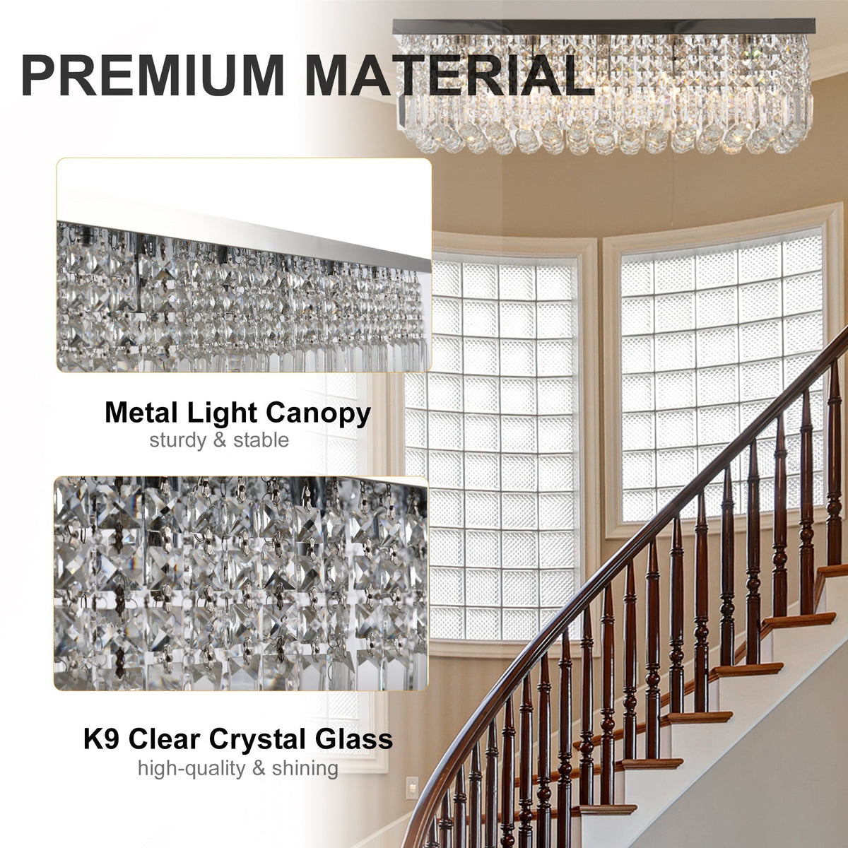 Close up of the metal canopy and crystal glass of the ceiling light