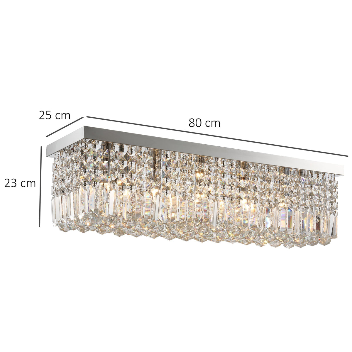 Dimensions of the rectangular crystal ceiling light shown with measurement lines