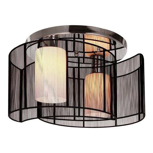 HOMCOM Modern Chandelier with two illuminated cylindrical glass shades inside a black wire frame